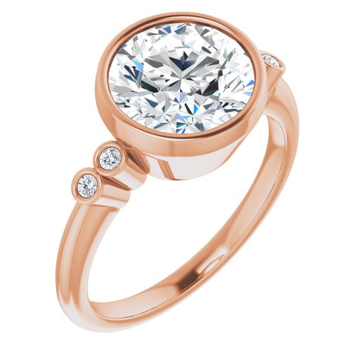 14K Rose Gold Customizable 5-stone Bezel-set Round Cut Design with Quad Round-Bezel Side Stones