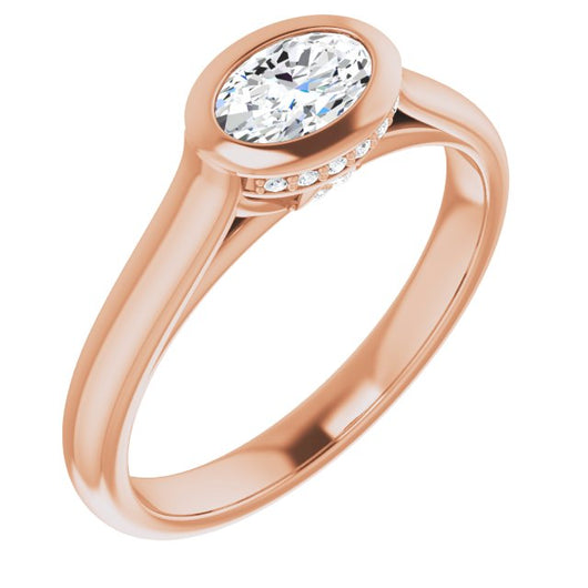 10K Rose Gold Customizable Oval Cut Semi-Solitaire with Under-Halo and Peekaboo Cluster