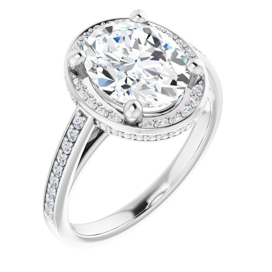 10K White Gold Customizable Cathedral-Halo Oval Cut Design with Under-halo & Shared Prong Band