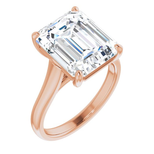 10K Rose Gold Customizable Emerald/Radiant Cut Cathedral-Prong Solitaire with Decorative X Trellis