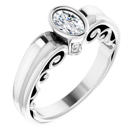 10K White Gold Customizable Bezel-set Oval Cut Solitaire with Wide 3-sided Band