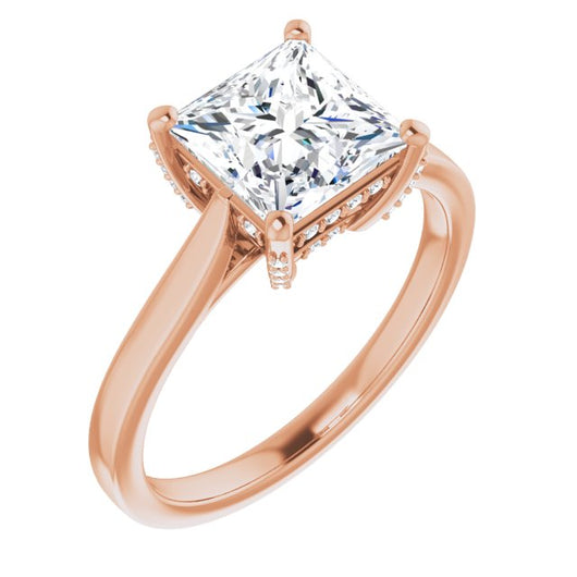 10K Rose Gold Customizable Cathedral-Raised Princess/Square Cut Style with Prong Accents Enhancement