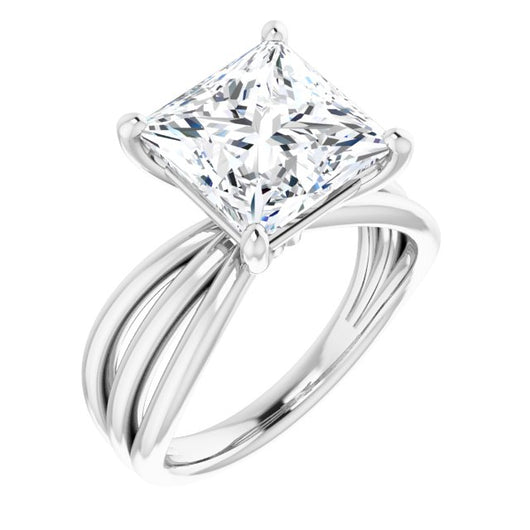 10K White Gold Customizable Princess/Square Cut Solitaire Design with Wide, Ribboned Split-band