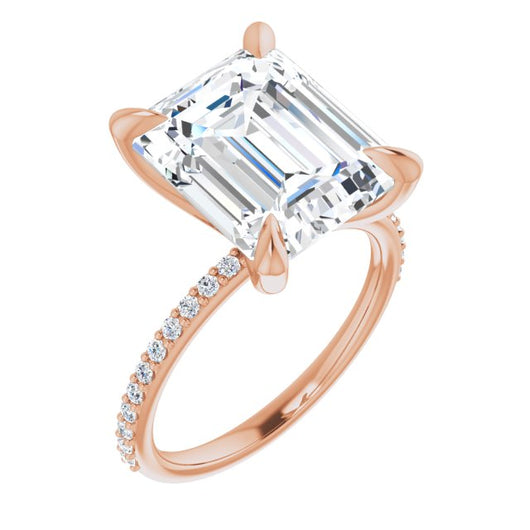 10K Rose Gold Customizable Emerald/Radiant Cut Style with Delicate Pavé Band