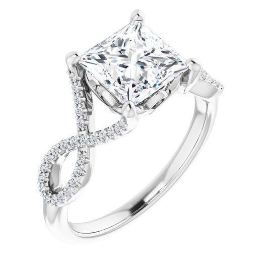 10K White Gold Customizable Princess/Square Cut Design with Twisting Infinity-inspired, Pavé Split Band