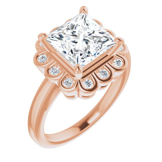 10K Rose Gold Customizable 9-stone Princess/Square Cut Design with Round Bezel Side Stones