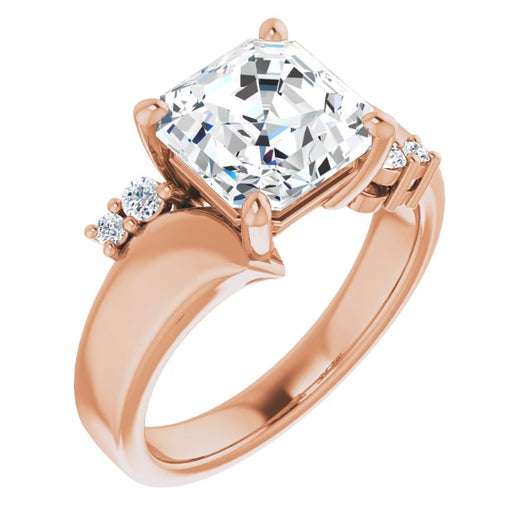 10K Rose Gold Customizable 5-stone Asscher Cut Style featuring Artisan Bypass