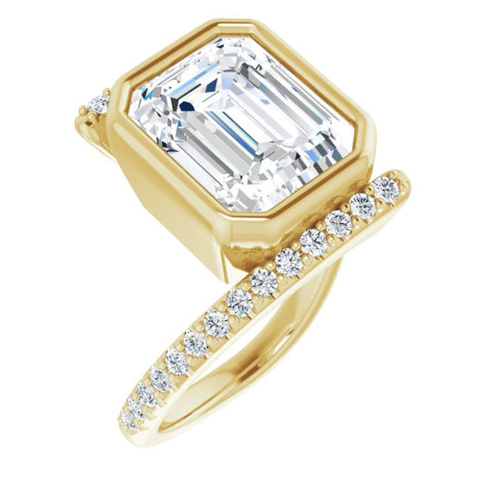 10K Yellow Gold Customizable Bezel-set Emerald/Radiant Cut Design with Bypass Pavé Band