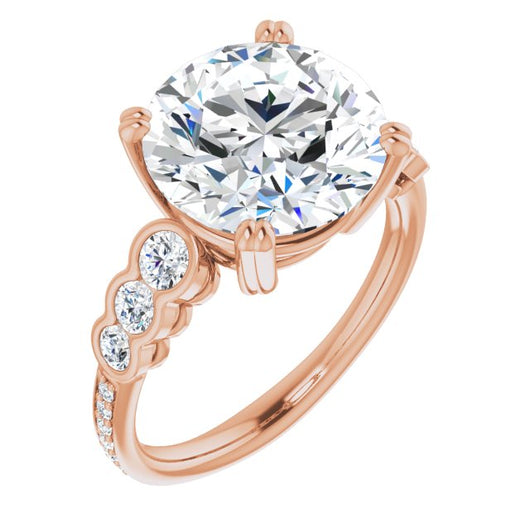 10K Rose Gold Customizable Round Cut 7-stone Style Enhanced with Bezel Accents and Shared Prong Band