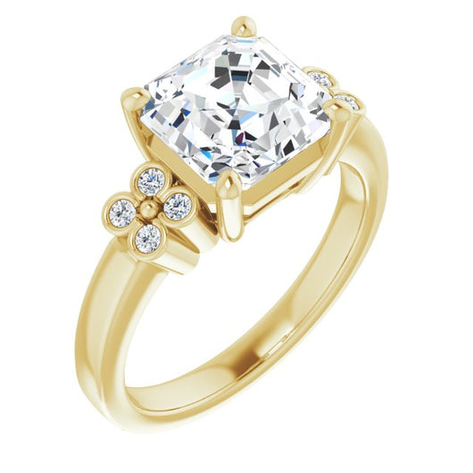 10K Yellow Gold Customizable 9-stone Design with Asscher Cut Center and Complementary Quad Bezel-Accent Sets