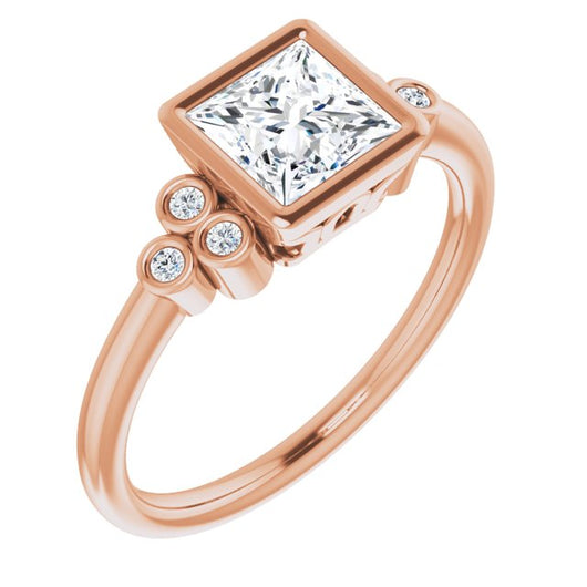 10K Rose Gold Customizable 7-stone Princess/Square Cut Style with Triple Round-Bezel Accent Cluster Each Side