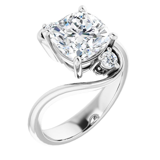 10K White Gold Customizable 3-stone Cushion Cut Setting featuring Artisan Bypass