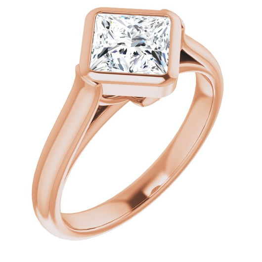 10K Rose Gold Customizable Cathedral-Bezel Princess/Square Cut 7-stone "Semi-Solitaire" Design