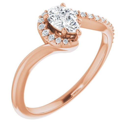 10K Rose Gold Customizable Pear Cut Design with Swooping Pavé Bypass Band