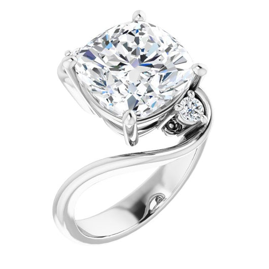 10K White Gold Customizable 3-stone Cushion Cut Setting featuring Artisan Bypass