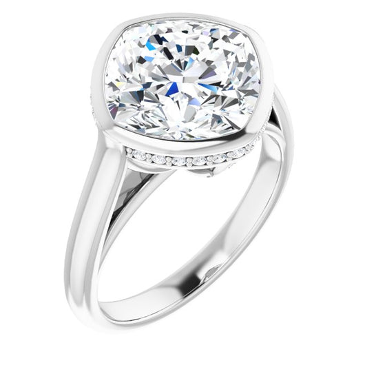 10K White Gold Customizable Cushion Cut Semi-Solitaire with Under-Halo and Peekaboo Cluster