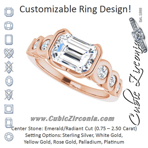 Cubic Zirconia Engagement Ring- The Destiny (Customizable 7-stone Emerald Cut Design with Interlocking Infinity Band)