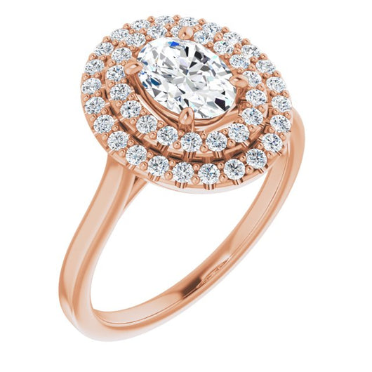 10K Rose Gold Customizable Cathedral-set Oval Cut Design with Double Halo