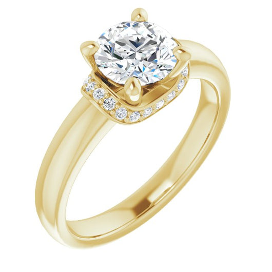 10K Yellow Gold Customizable Round Cut Style featuring Saddle-shaped Under Halo