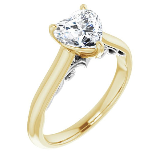 14K Yellow & White Gold Customizable Heart Cut Cathedral Solitaire with Two-Tone Option Decorative Trellis 'Down Under'