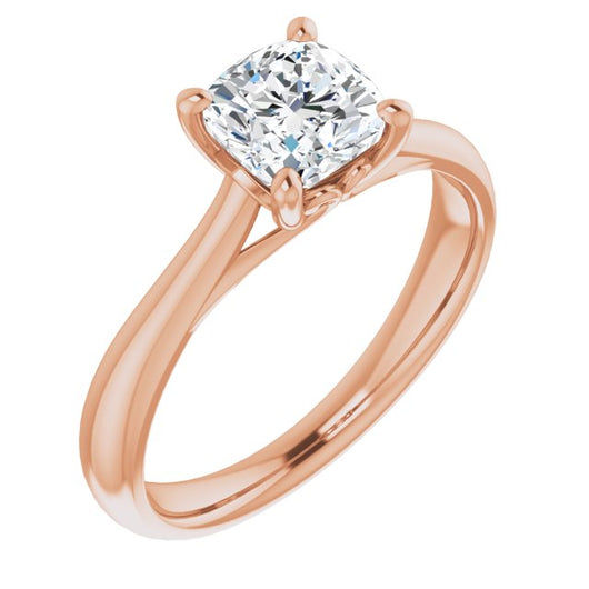 10K Rose Gold Customizable Cushion Cut Solitaire with Decorative Prongs & Tapered Band