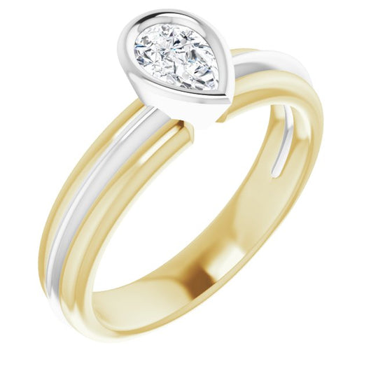 14K Yellow & White Gold Customizable Bezel-set Pear Cut Solitaire with Grooved Band