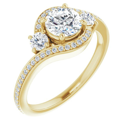 10K Yellow Gold Customizable Round Cut Bypass Design with Semi-Halo and Accented Band