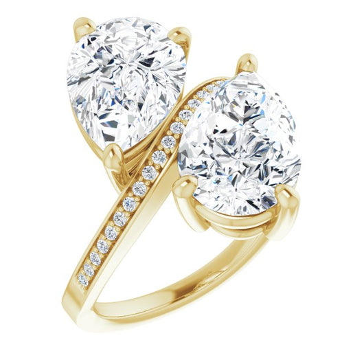 10K Yellow Gold Customizable 2-stone Pear Cut Bypass Design with Thin Twisting Shared Prong Band