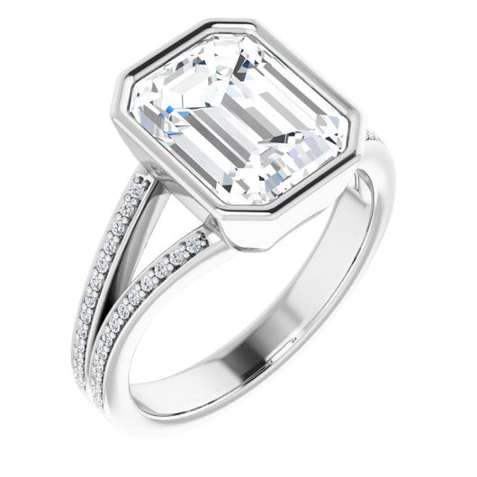 10K White Gold Customizable Bezel-set Emerald/Radiant Cut Design with Split Shared Prong Band