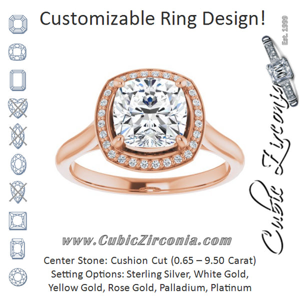 Cubic Zirconia Engagement Ring- The Cielo (Customizable Cathedral-Raised Cushion Cut Halo Style)