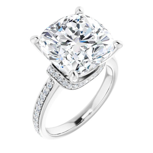 10K White Gold Customizable Cushion Cut Setting with Organic Under-halo & Shared Prong Band