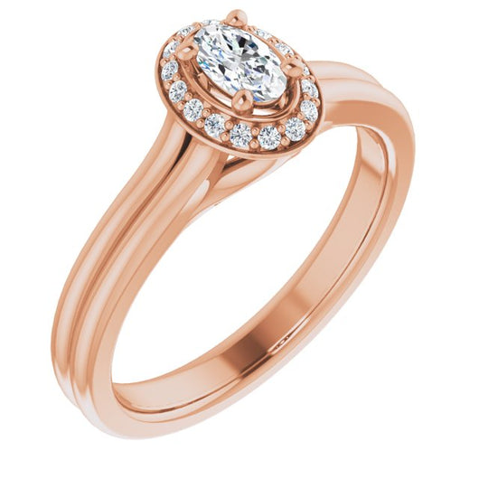 10K Rose Gold Customizable Cathedral-set Oval Cut Design with Split-band & Halo Accents