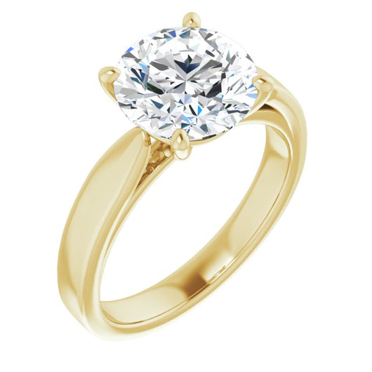 10K Yellow Gold Customizable Round Cut Cathedral Solitaire with Wide Tapered Band