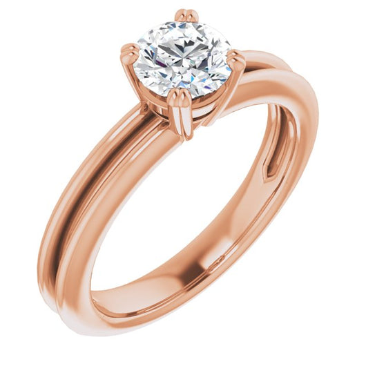 10K Rose Gold Customizable Round Cut Solitaire with Grooved Band