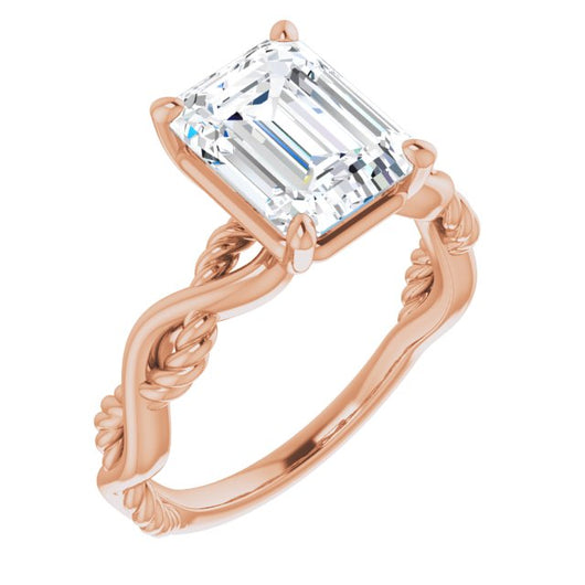 10K Rose Gold Customizable Emerald/Radiant Cut Solitaire with Twisting Split Band