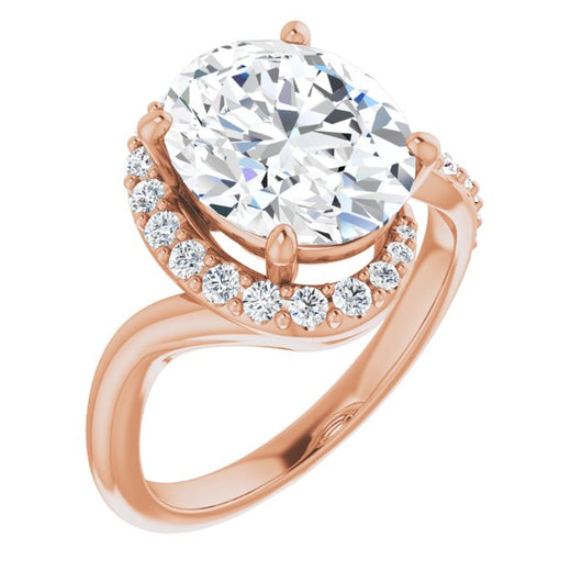 10K Rose Gold Customizable Oval Cut Design with Swooping Pavé Bypass Band