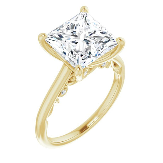 10K Yellow Gold Customizable Cathedral-set Princess/Square Cut Style featuring Peekaboo Trellis Hidden Stones