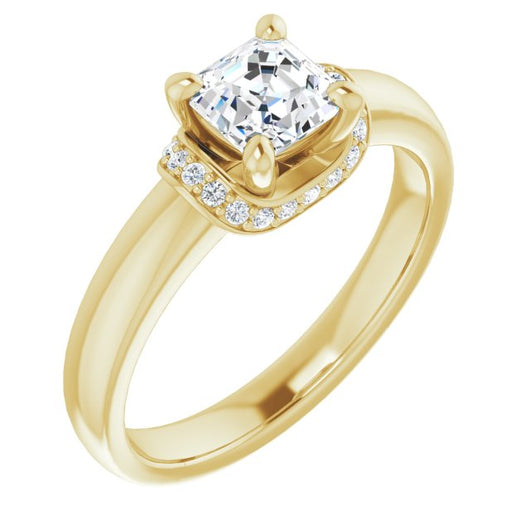 10K Yellow Gold Customizable Asscher Cut Style featuring Saddle-shaped Under Halo