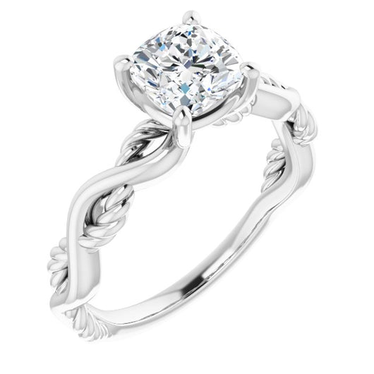 10K White Gold Customizable Cushion Cut Solitaire with Twisting Split Band