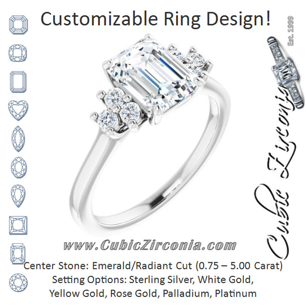 Cubic Zirconia Engagement Ring- The Gwendolyn (Customizable Emerald Cut 7-stone Prong-Set Design)