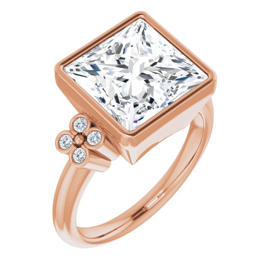 10K Rose Gold Customizable 9-stone Bezel-set Princess/Square Cut Design with Quad Round Bezel Side Stones Each Side