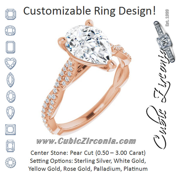 Cubic Zirconia Engagement Ring- The Alelli (Customizable Pear Cut Style with Thin and Twisted Micropavé Band)