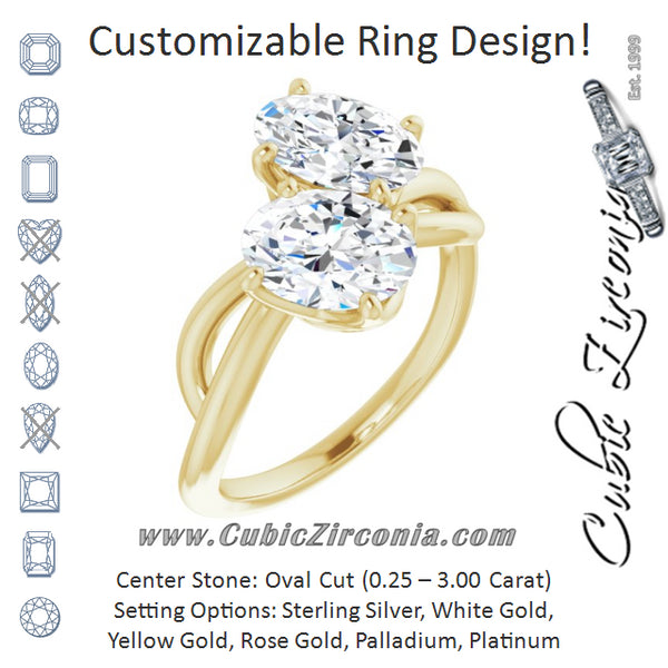 Cubic Zirconia Engagement Ring- The Chyna (Customizable 2-stone Oval Cut Artisan Style with Wide, Infinity-inspired Split Band)