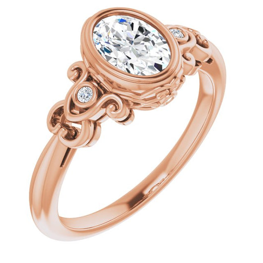 10K Rose Gold Customizable 5-stone Design with Oval Cut Center and Quad Round-Bezel Accents