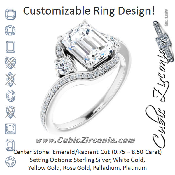 Cubic Zirconia Engagement Ring- The Paris Rae (Customizable Emerald Cut Bypass Design with Semi-Halo and Accented Band)