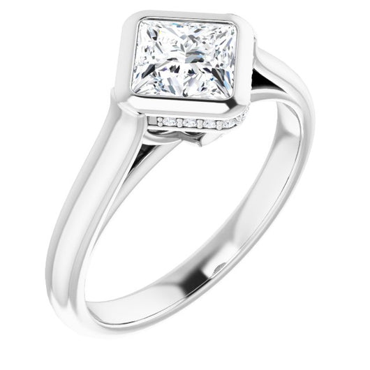 10K White Gold Customizable Princess/Square Cut Semi-Solitaire with Under-Halo and Peekaboo Cluster