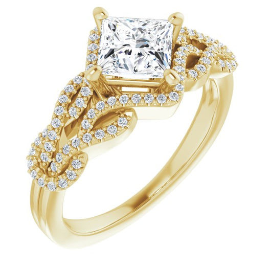 10K Yellow Gold Customizable Princess/Square Cut Design with Intricate Over-Under-Around Pavé Accented Band