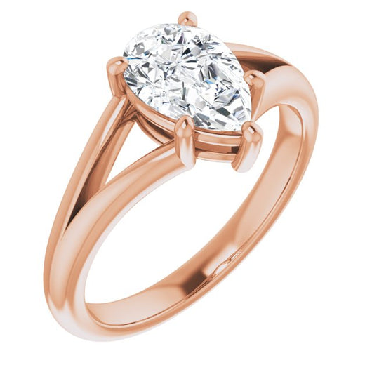 10K Rose Gold Customizable Pear Cut Solitaire with Tapered Split Band