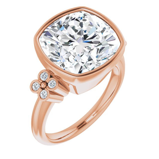 10K Rose Gold Customizable 9-stone Bezel-set Cushion Cut Design with Quad Round Bezel Side Stones Each Side