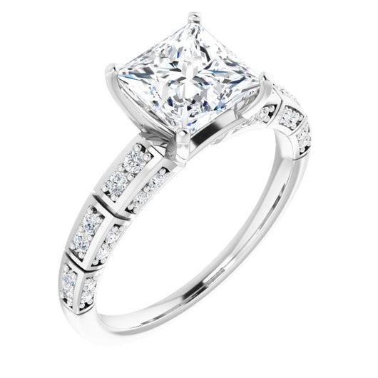 10K White Gold Customizable Princess/Square Cut Style with Three-sided, Segmented Shared Prong Band